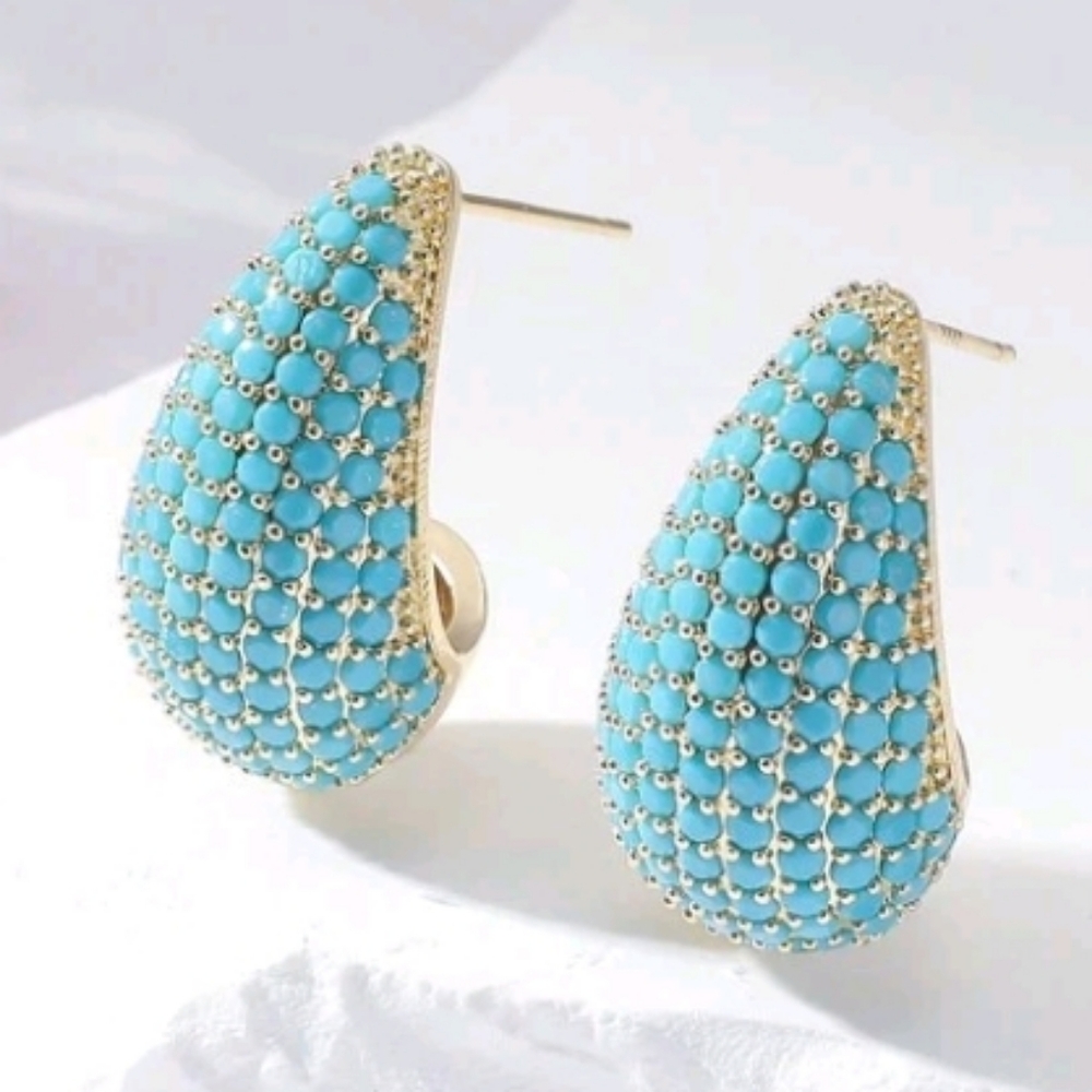 NEW! Gold Plated Turquoise Teardrop Trendy & Chic Post Earrings